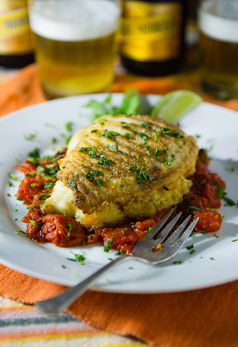 shrimp stuffed skate in adobo sauce